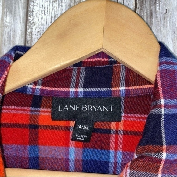 Lane Bryant No Peak Red Plaid Button Front Boyfriend Shirt - Picture 7 of 7